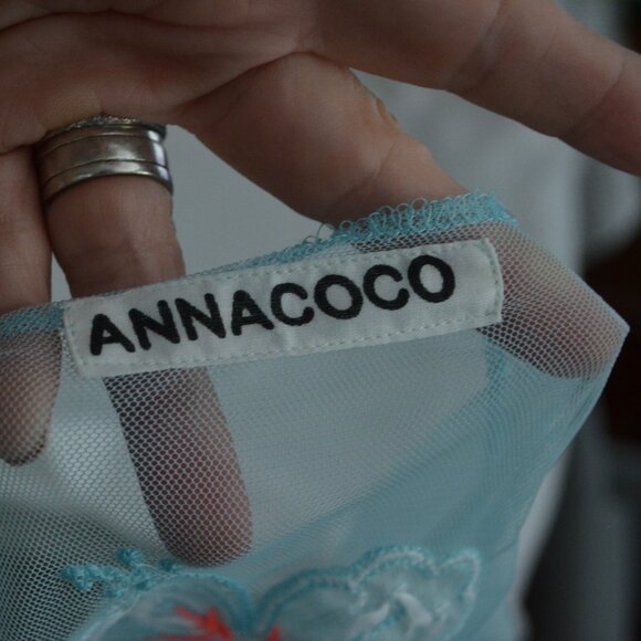 $350 Sz S AnnaCoco Anna Coco Hawaii Blue Nylon Patchwork Swim Beach Top Cover Up - Picture 8 of 8